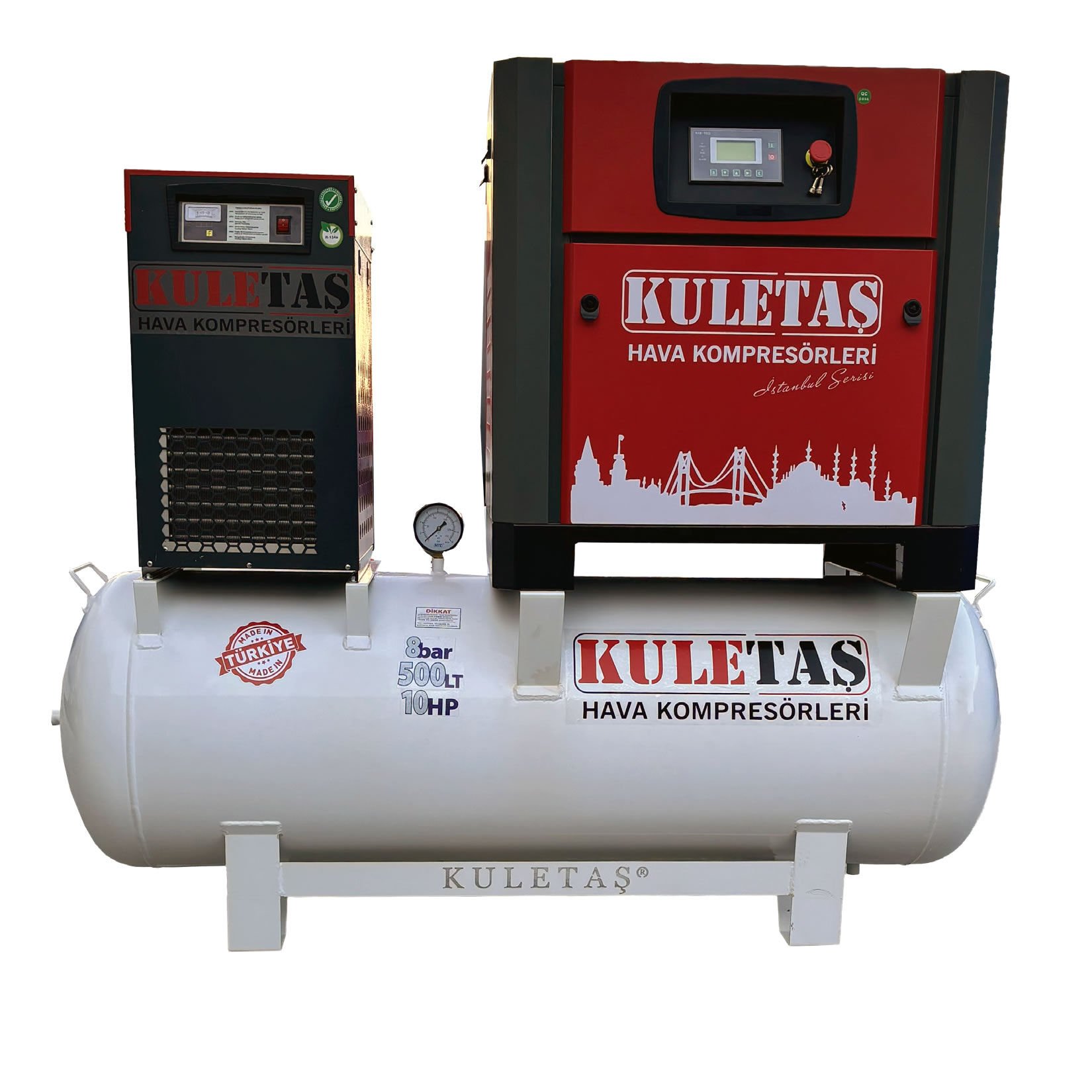 Kuletaş 500 Lt 10 Hp Endüstriyel Tank Üstü Kurutuculu Vidalı Hava Kompresörü