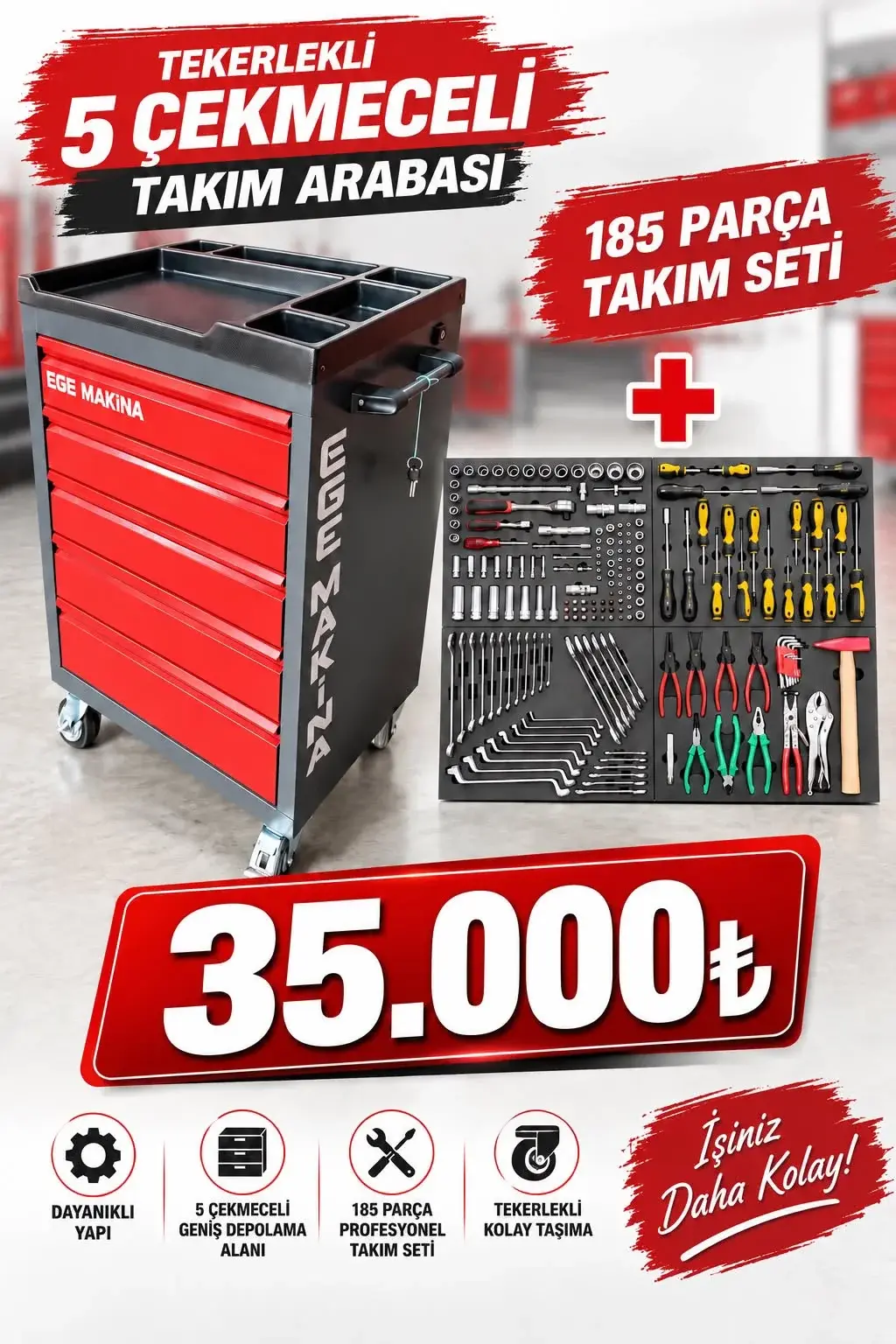 185 PARÇA 5 ÇEKMECELİ DOLU TAKIM ARABASI