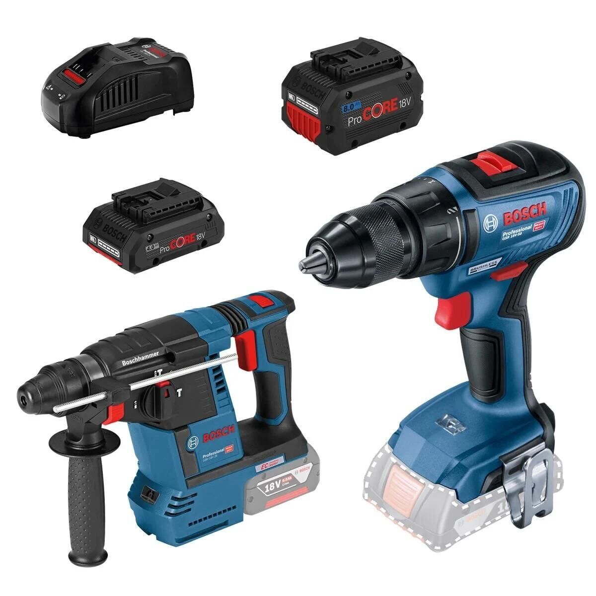 Bosch Professional Seti: GSR 18V-50 + GBH 18V-26 (1x 4,0 ve 8,0 Ah) 0615990N1X